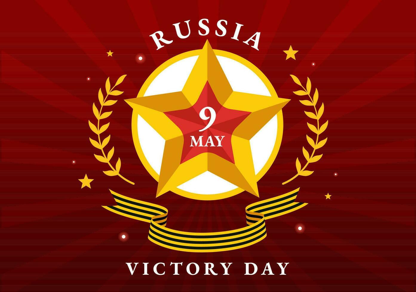 Russia Victory Day Vector Illustration on May 9 with Medal Star Of The Hero, Great Patriotic War and Ribbon Yellow Black Color in Flat Background