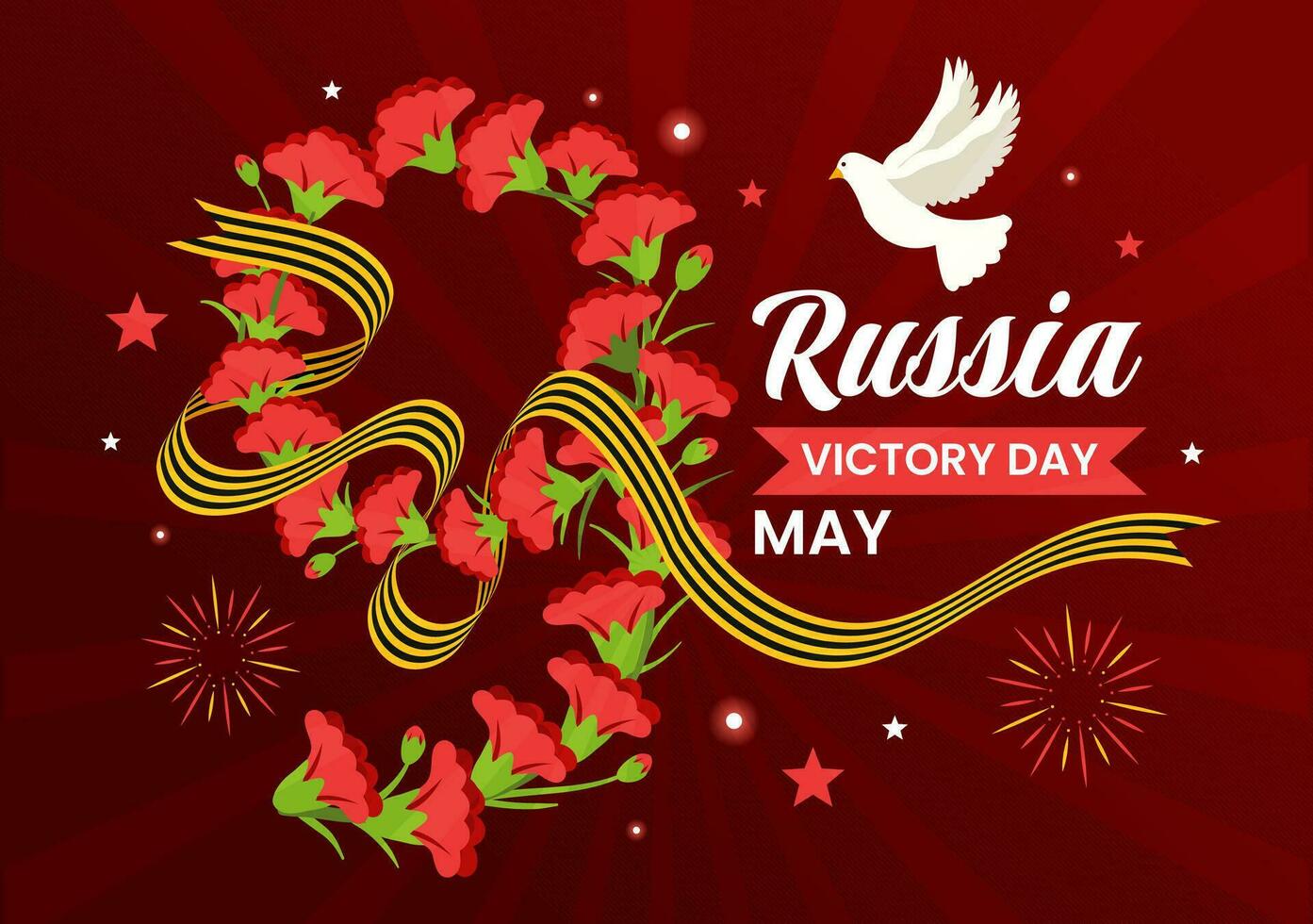 Russia Victory Day Vector Illustration on May 9 with Medal Star Of The Hero, Great Patriotic War and Ribbon Yellow Black Color in Flat Background