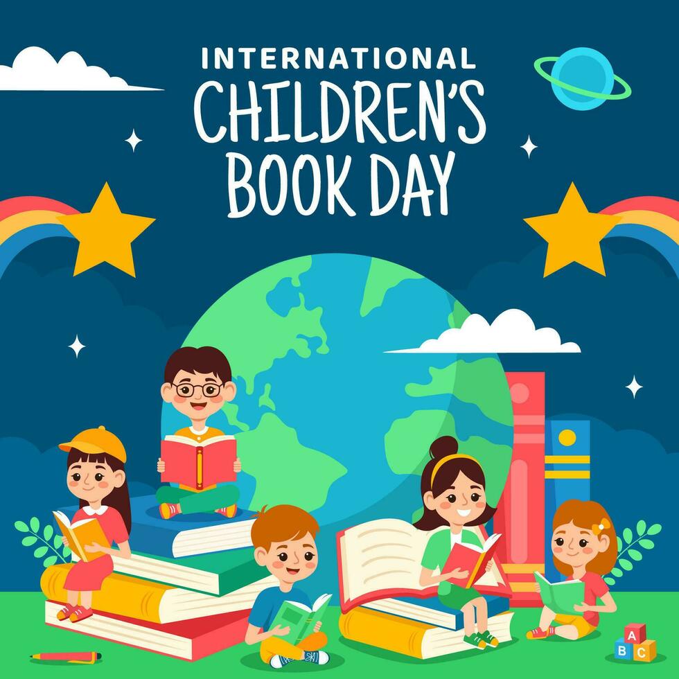 Children Book Day Social Media Illustration Flat Cartoon Hand Drawn Templates Background vector