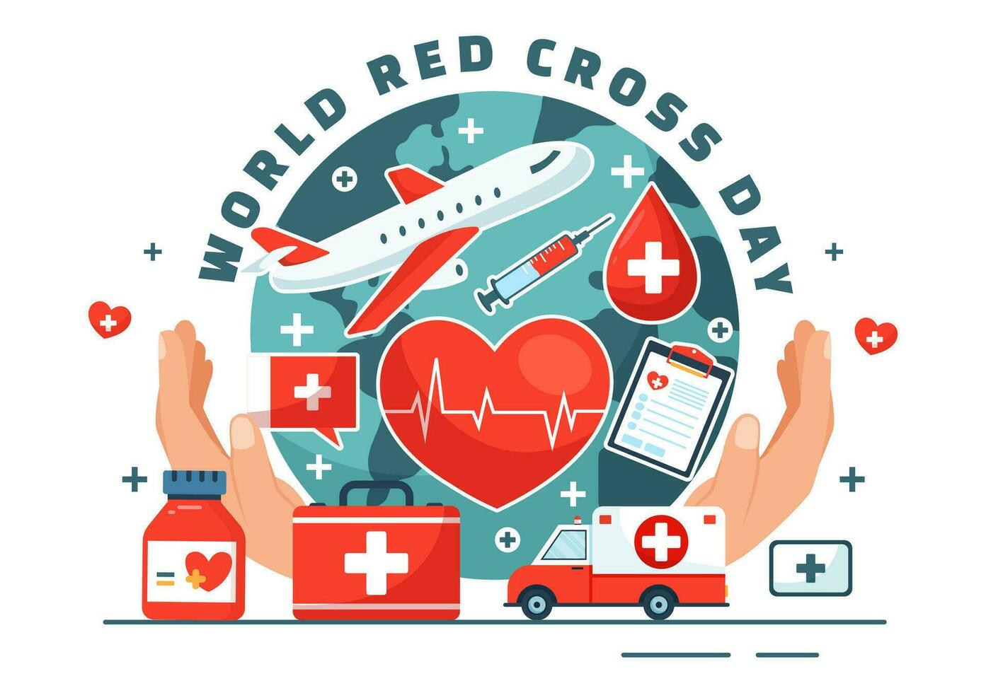 World Red Cross Day Vector Illustration on May 8 to Medical Health and Providing Blood in Healthcare Flat Cartoon Background Design