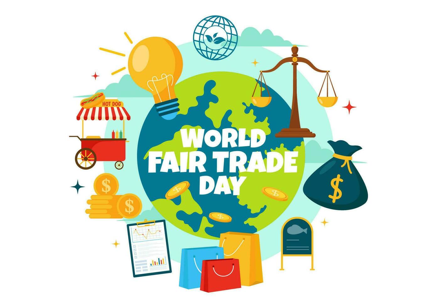 World Fair Trade Day Vector Illustration on 11 May with Gold Coins