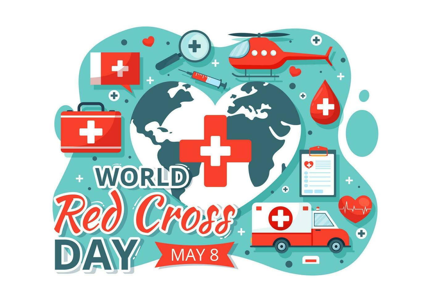 World Red Cross Day Vector Illustration on May 8 to Medical Health and Providing Blood in Healthcare Flat Cartoon Background Design