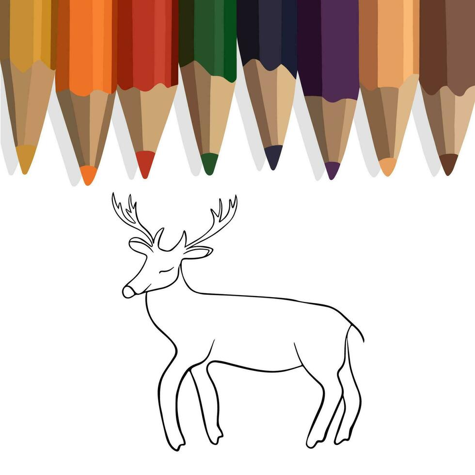 Vector isolated illustration of coloring book with deer. A simple coloring page with an animal.