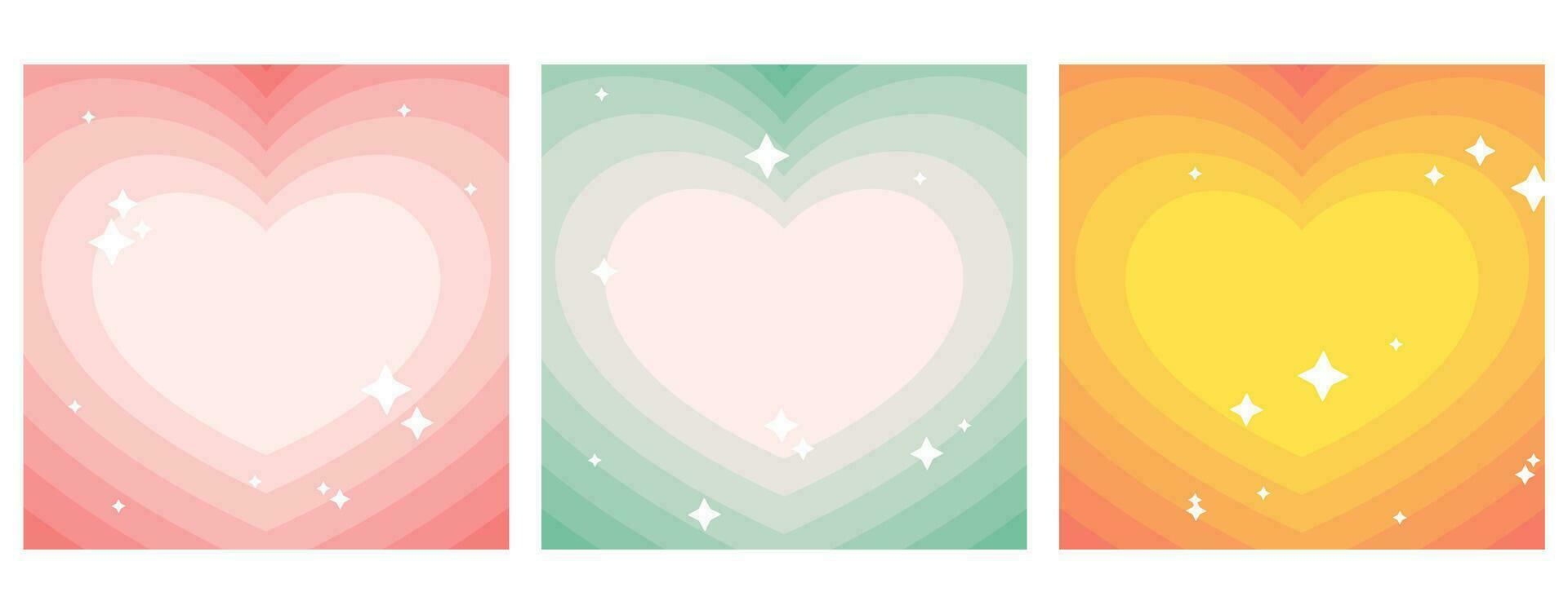 Romantic Vibes Vector Tunnel of Pink, Green and Orange Hearts. A Nostalgic Square social media template in the Style of the 2000s, Y2K. Space for text, copyspace