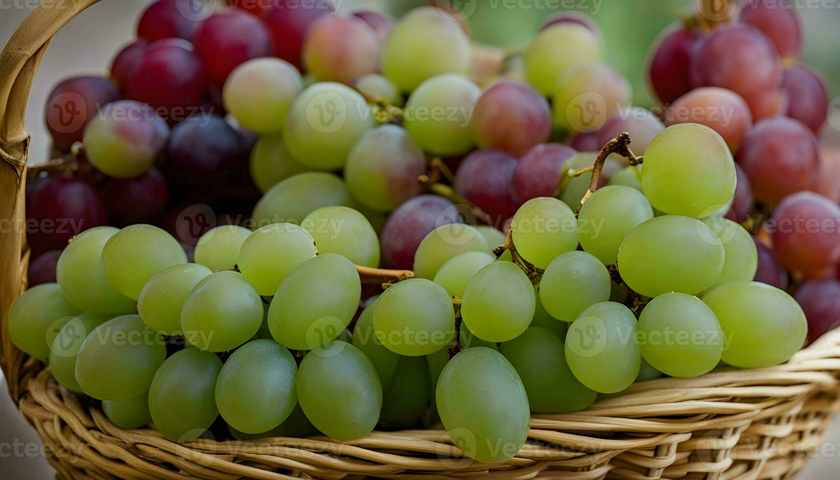 AI generated a basket full of grapes sitting on a table photo