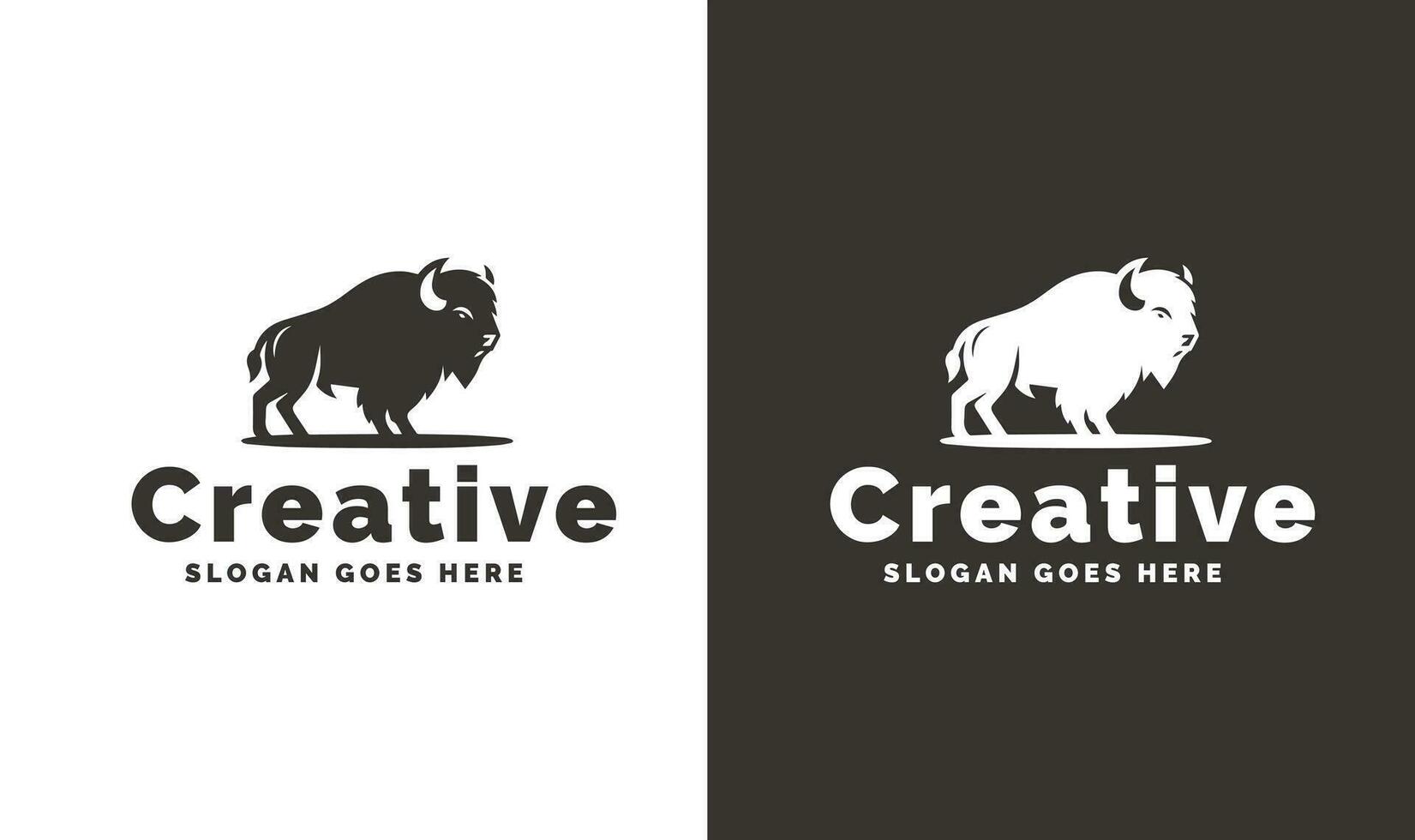 Majestic Twin Bison Logos in Monochrome vector