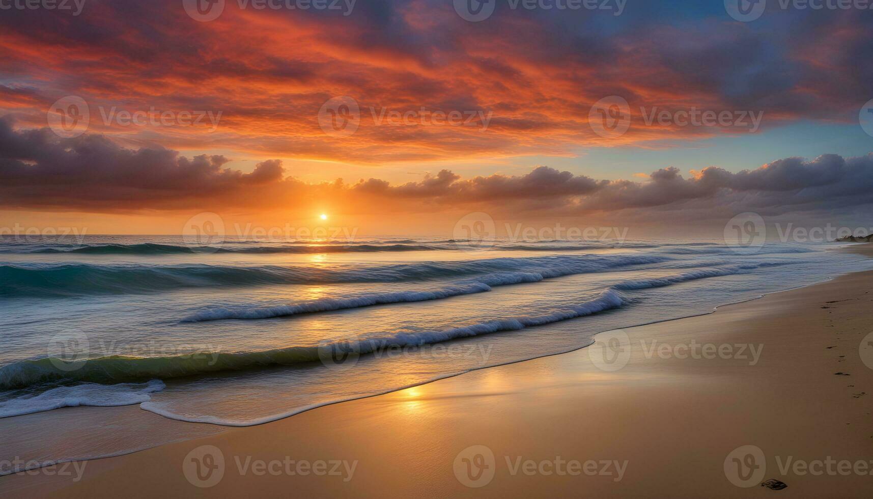AI generated a beautiful sunset over the ocean and beach photo