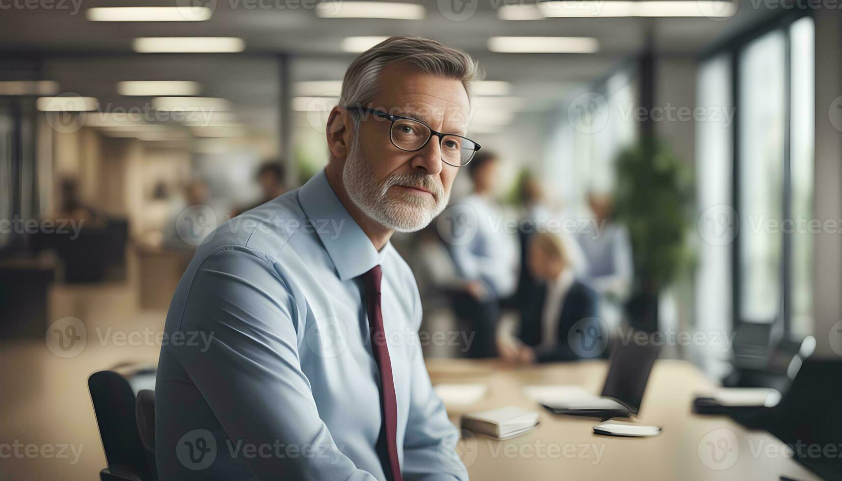 AI generated a man in a business suit sitting at a desk photo