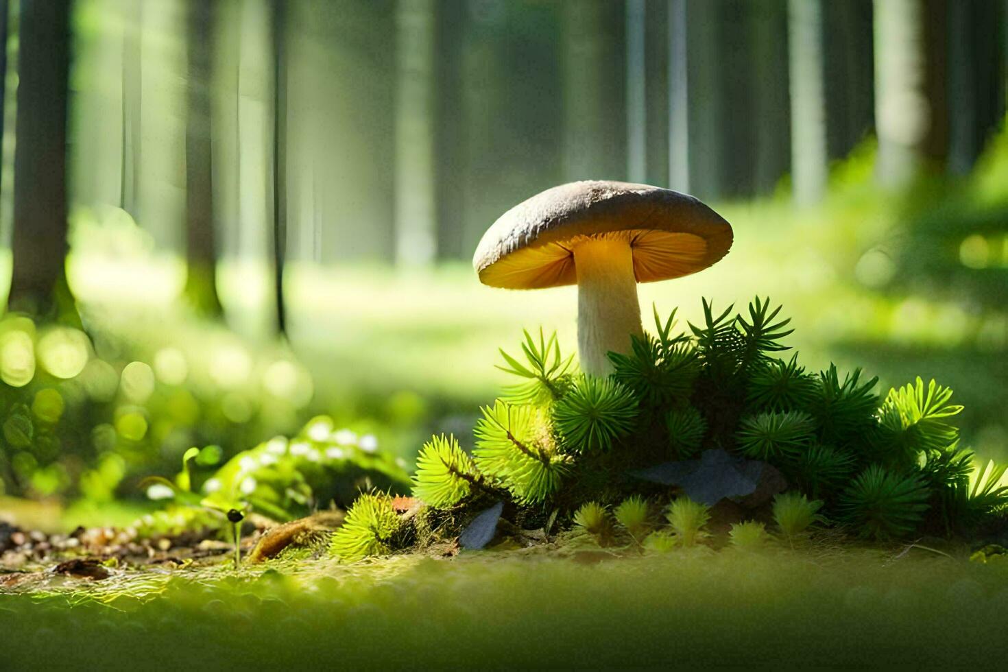 AI generated a mushroom in the forest photo