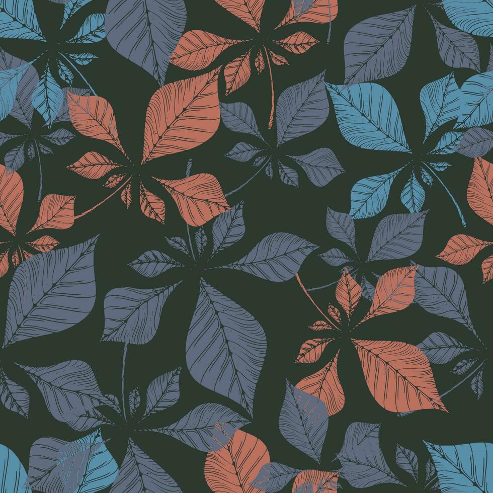 Leaves and flowers. Hand-drawn graphics. Seamless patterns for fabric and packaging design. A textile pattern. vector