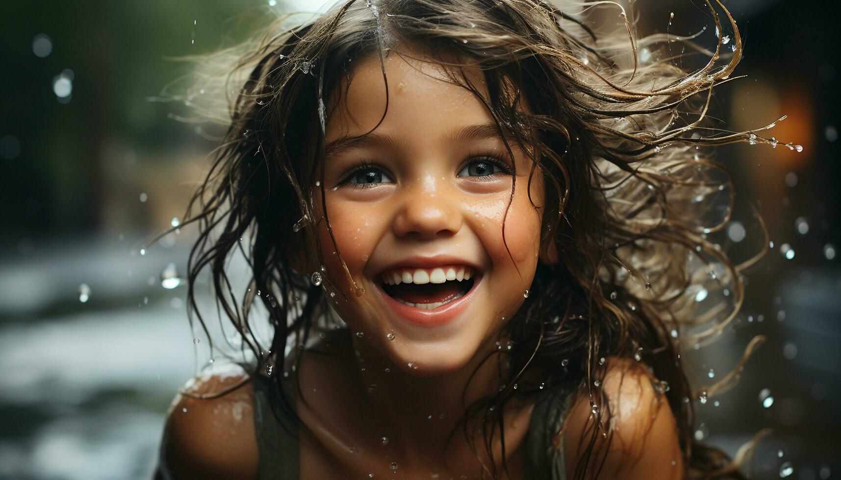 ai generado sonriente, húmedo, alegre felicidad, divertido, caucásico etnicidad, alegría, belleza, marrón cabello, linda generado por ai foto