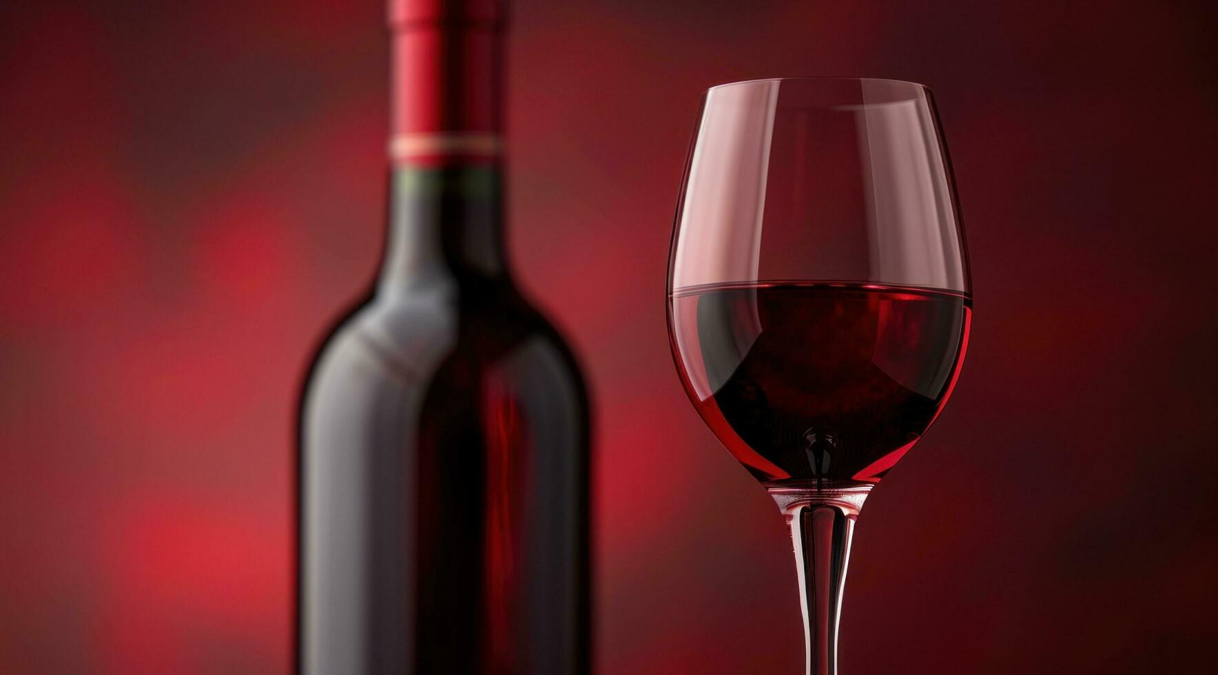 AI generated close up of red wine bottle and a glass photo