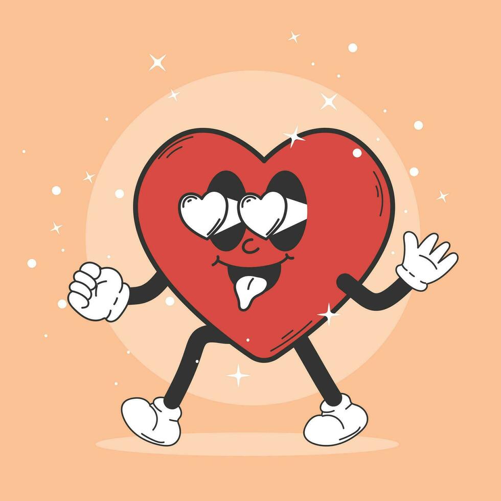 Funny cartoon character heart. Retro cartoon. Can be used as a poster, sticker. Vintage style. Emotions. vector