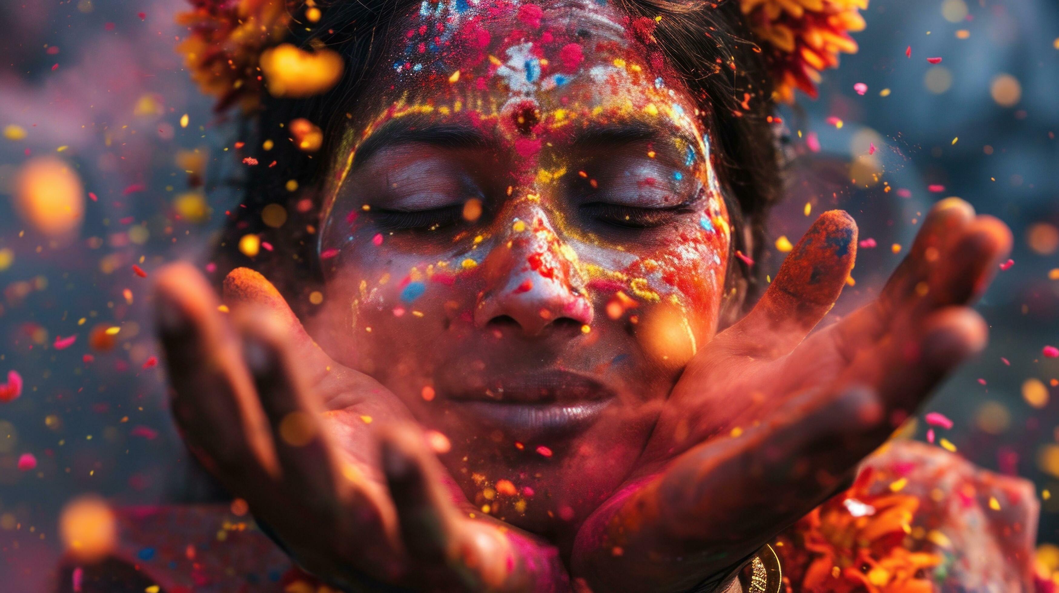 AI generated Holi powder explosions, joyous faces, and vibrant 