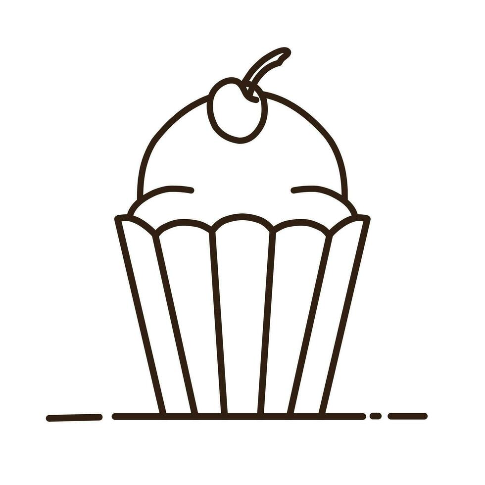 a cupcake with a cherry on top is shown in a line drawing vector