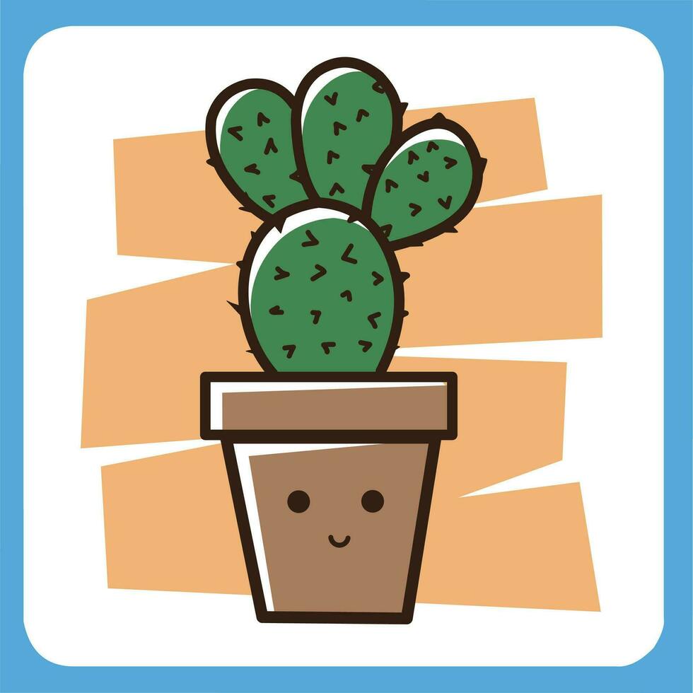 vector illustration of cute cactus with white background, cactus flat icon, sitting cactus plant