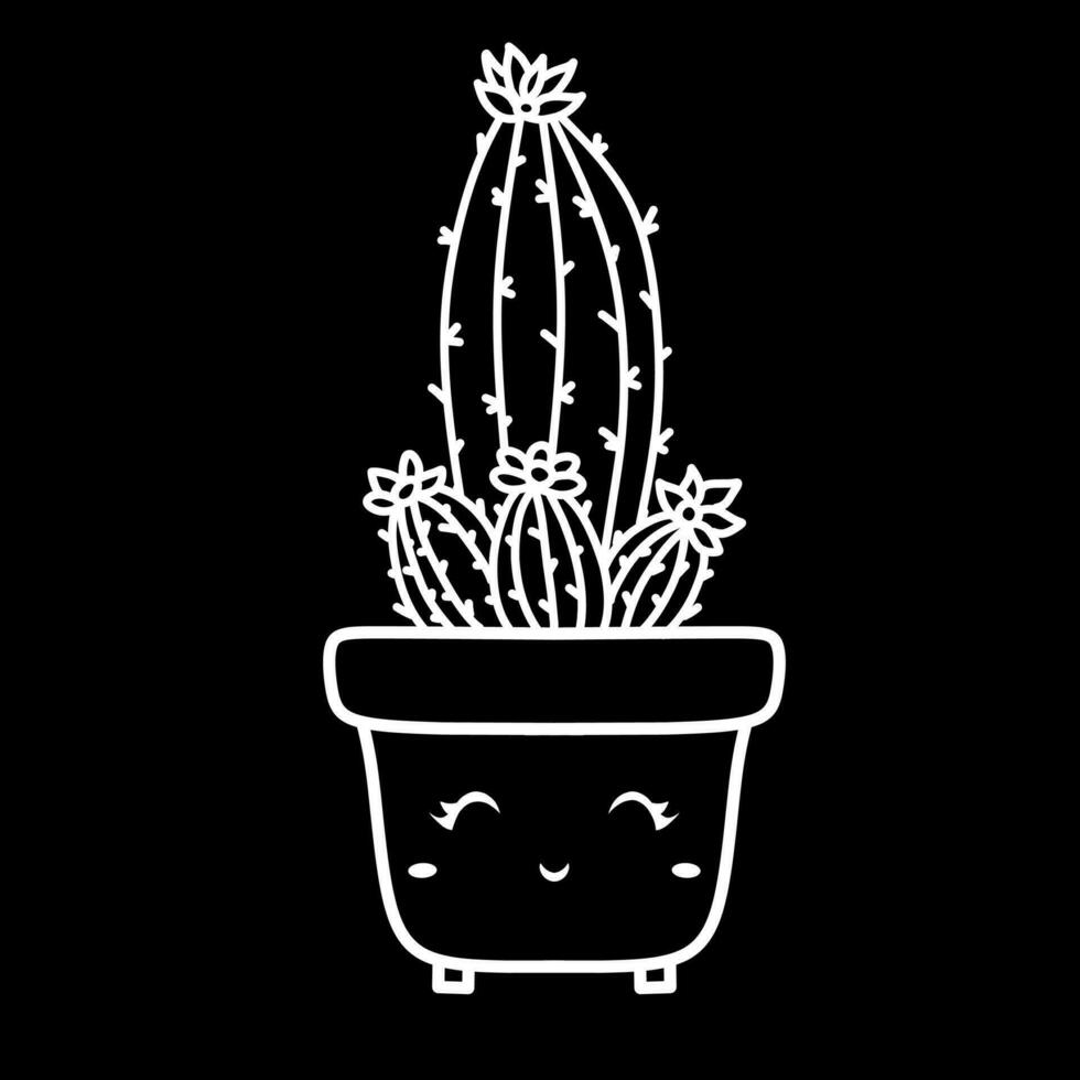 black background cactus icon vector, flat icon, stroke outline icon set isolated on black background flat vector illustration, mobile app business icon.