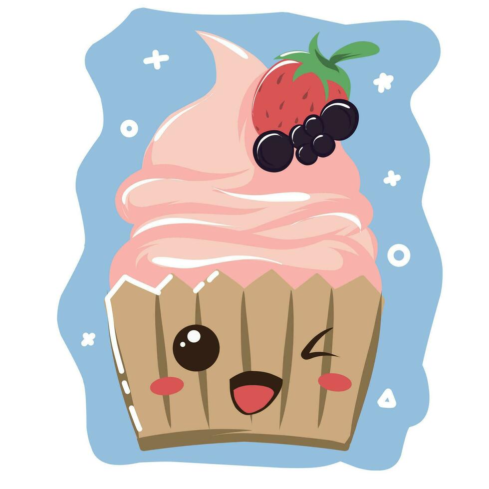 a cupcake with a strawberry on top vector