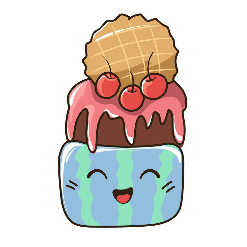 a cartoon ice cream cake with a cherry on top vector