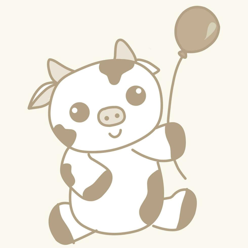 a cartoon cow with a balloon vector