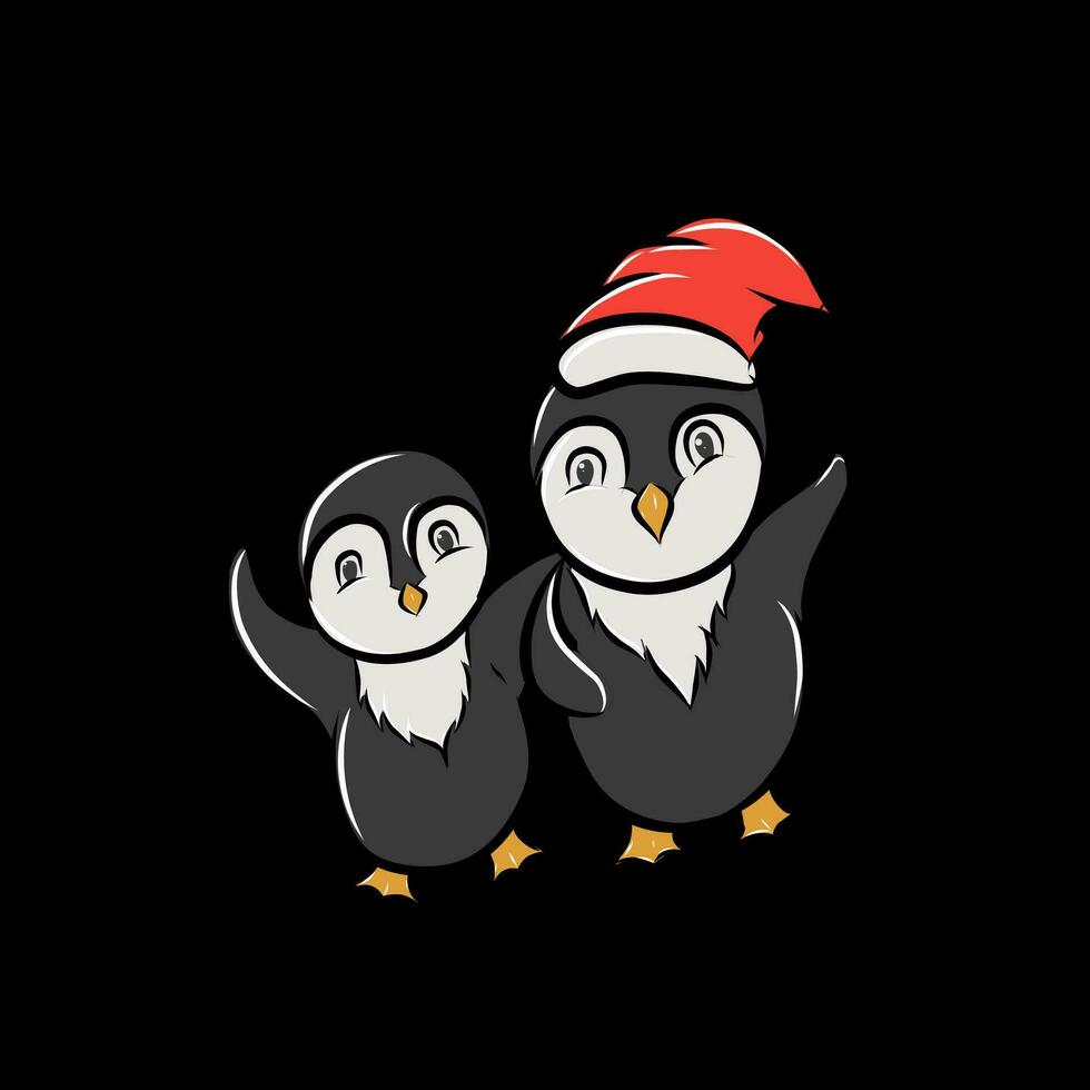 two penguins wearing santa hats are standing together vector