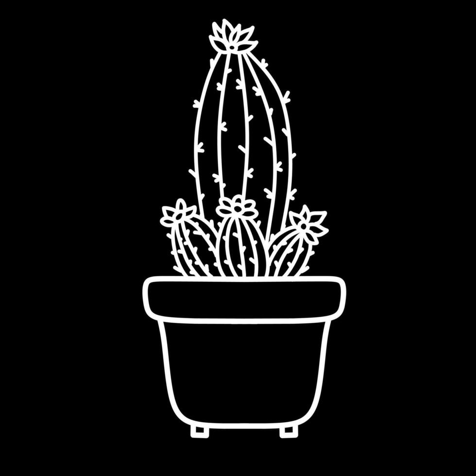 black background cactus icon vector, flat icon, stroke outline icon set isolated on black background flat vector illustration, mobile app business icon.