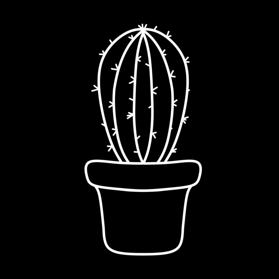 black background cactus icon vector, flat icon, stroke outline icon set isolated on black background flat vector illustration, mobile app business icon.