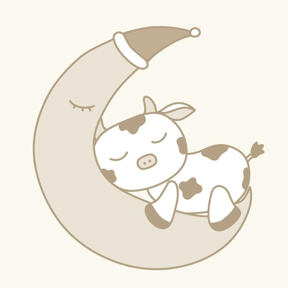 a cartoon cow sleeping on the moon vector