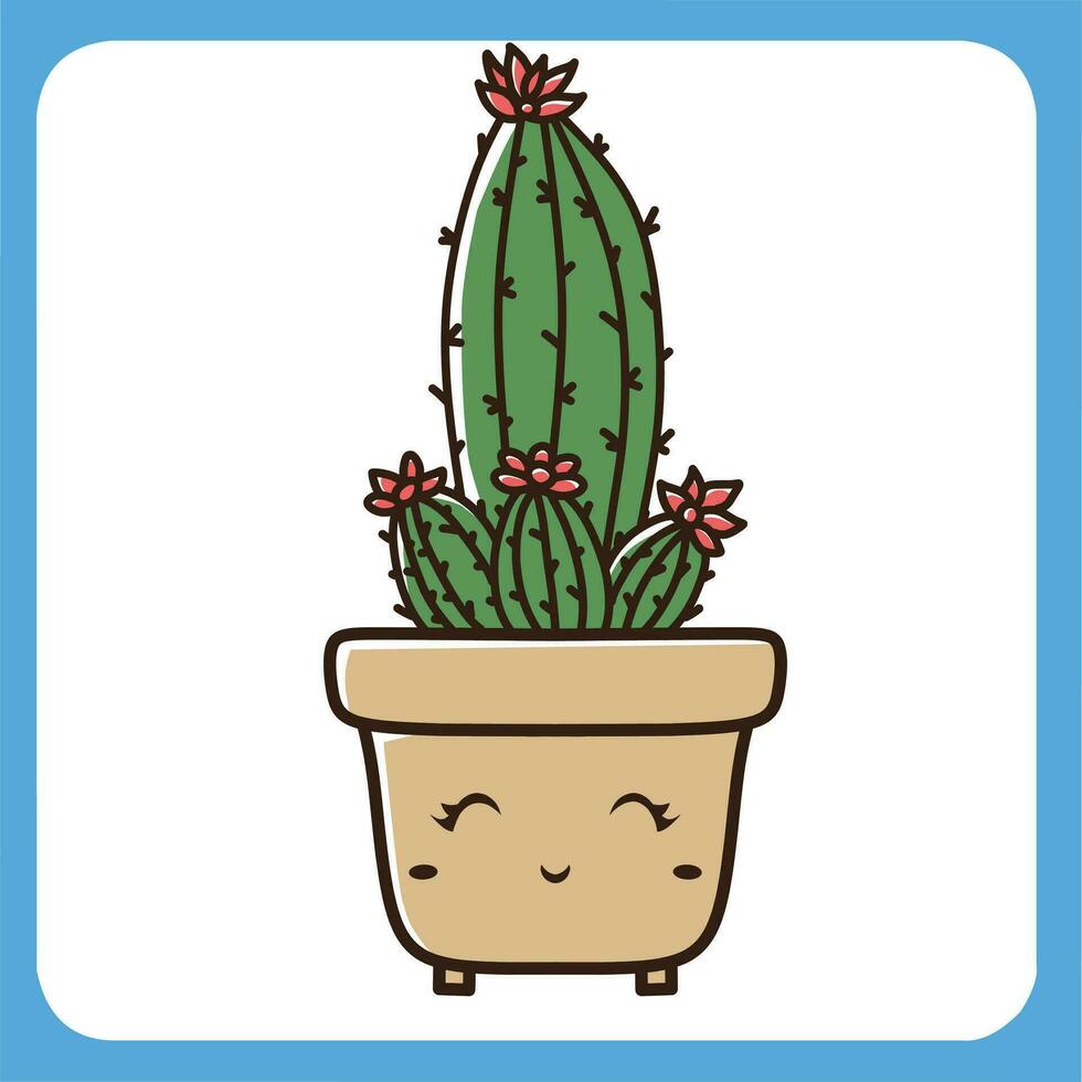 vector illustration of cute cactus with white background, cactus flat icon, sitting cactus plant