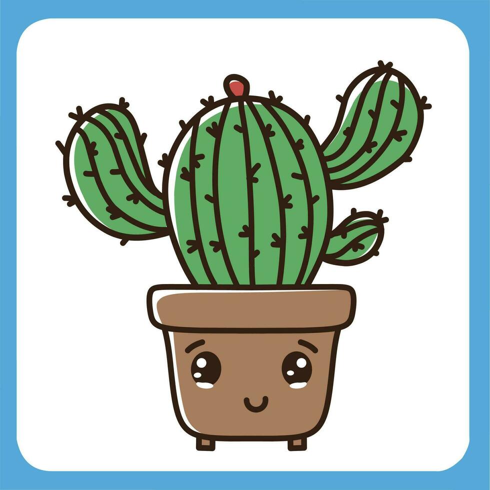 vector illustration of cute cactus with white background, cactus flat icon, sitting cactus plant