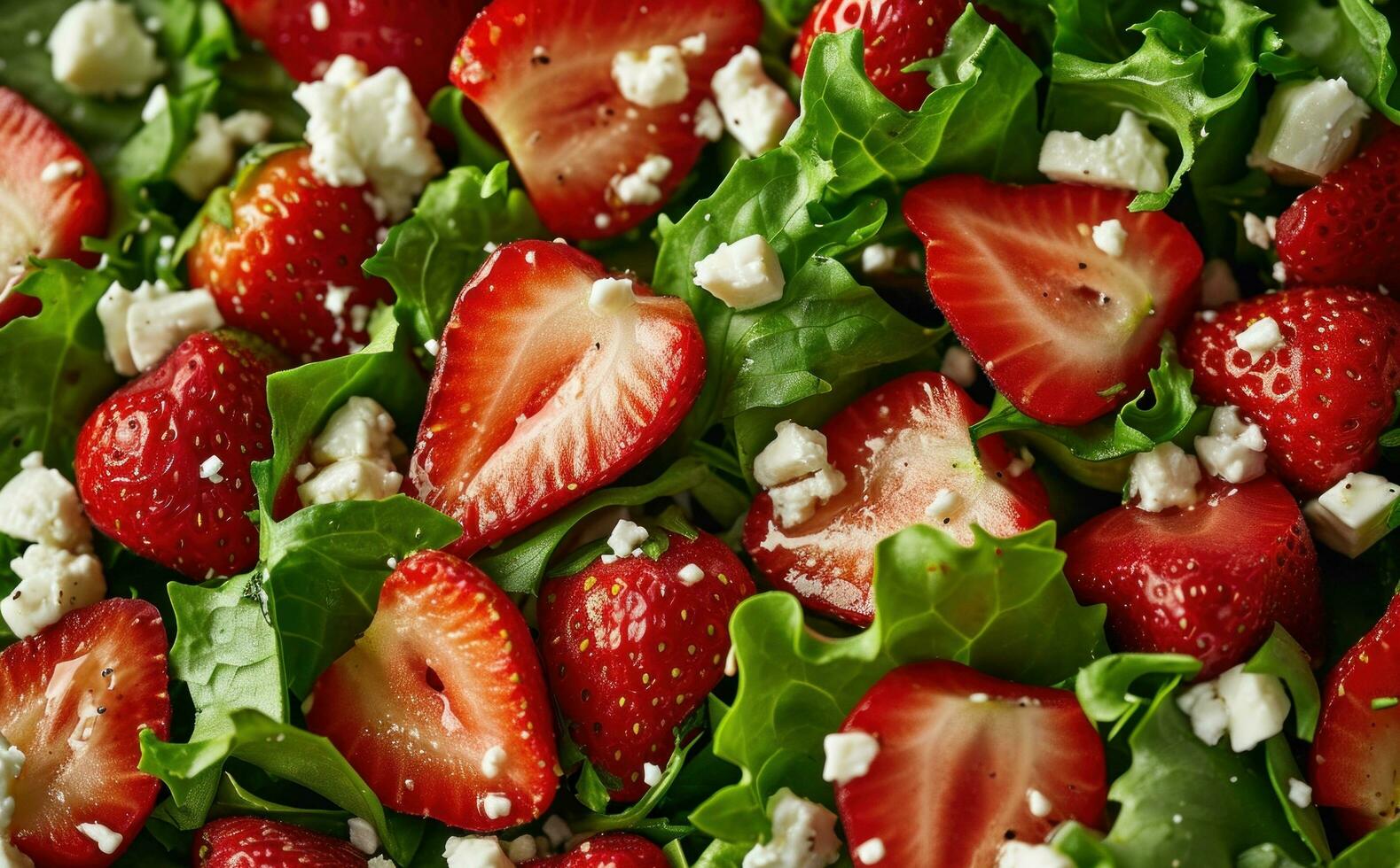 AI generated strawberries and feta are topped with green salad photo