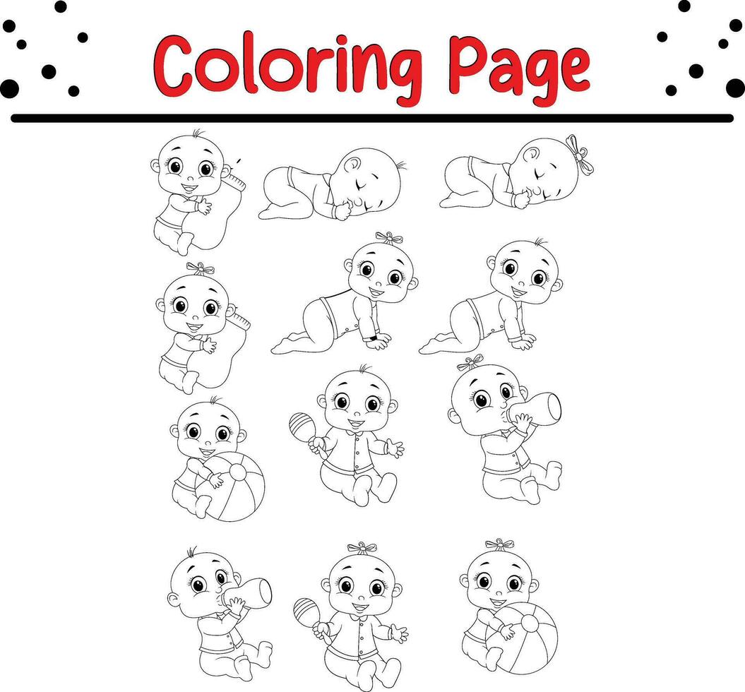 Coloring page collection Cute baby vector