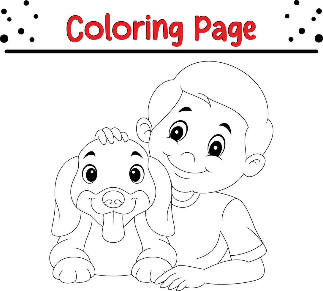 Coloring page little boy puppy vector