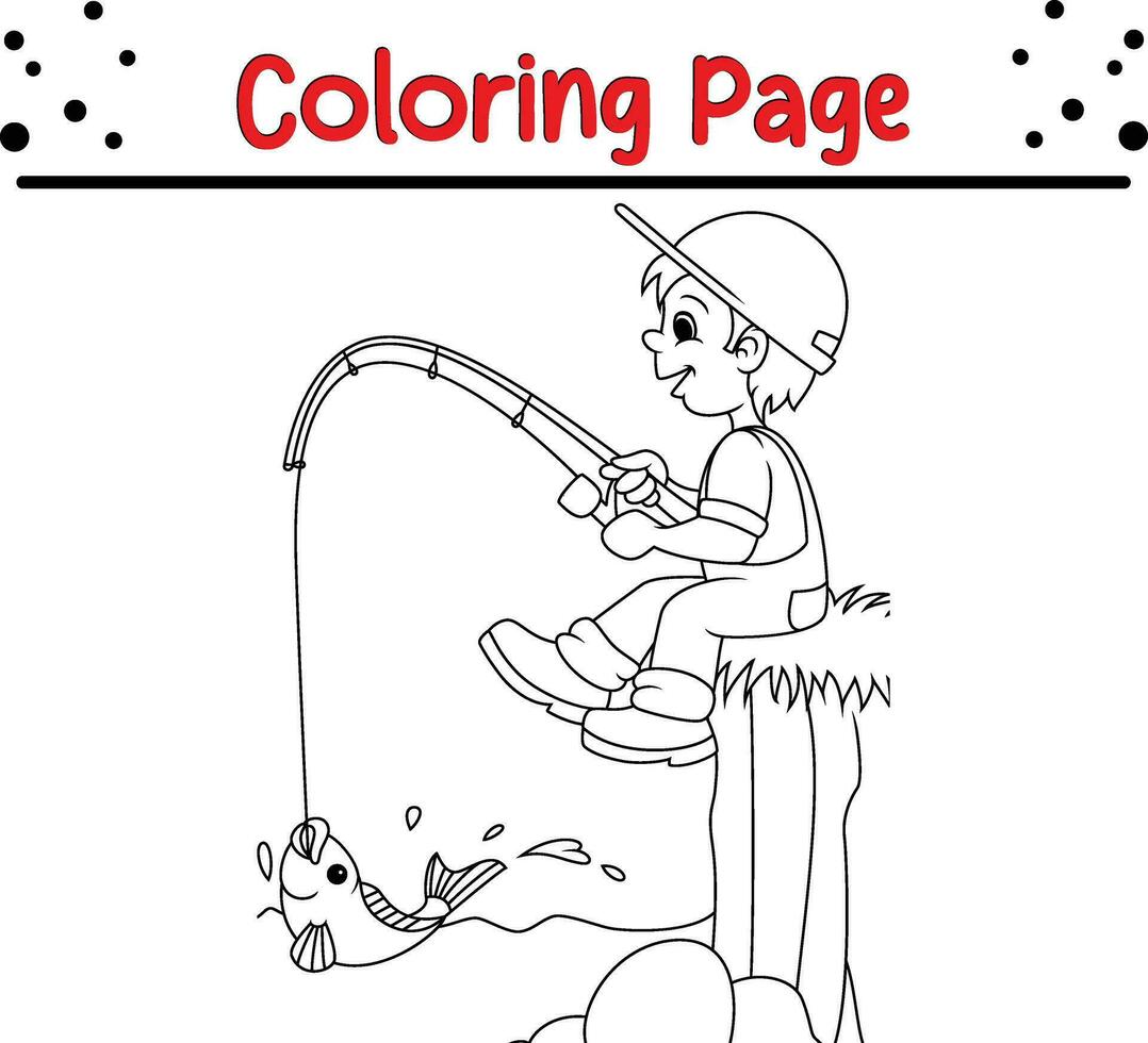 Coloring page boy fishing vector
