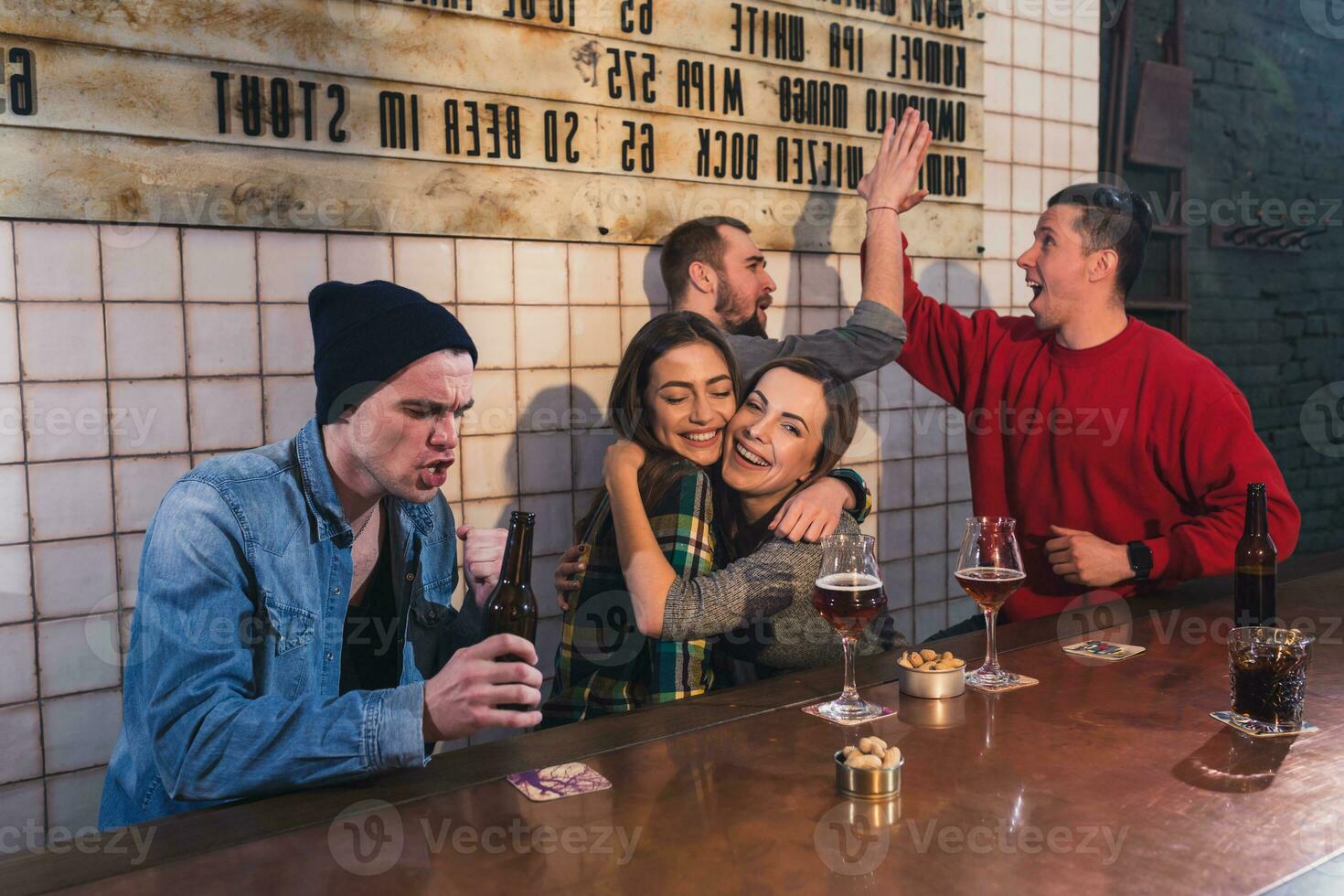 People, leisure, friendship and entertainment concept - happy fr photo