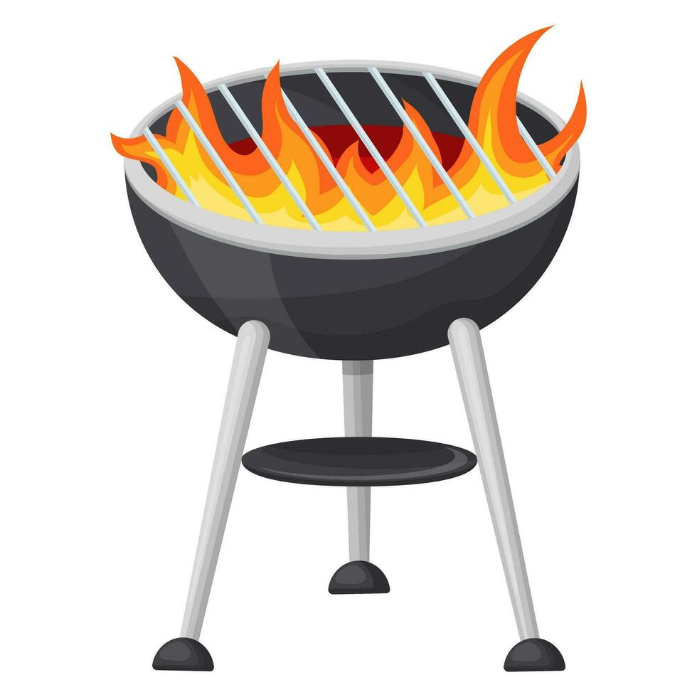 A flaming grill. Vector illustration on a white background