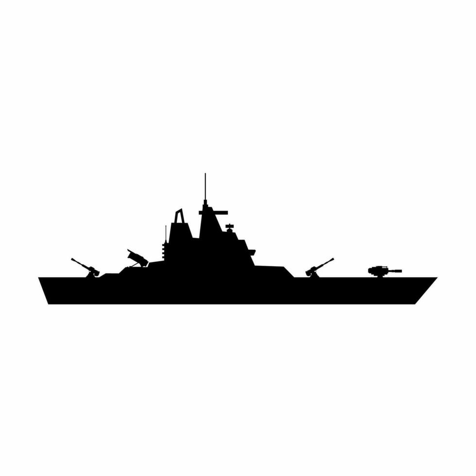 Battleship silhouette icon vector. Warship silhouette for icon, symbol or sign. Battleship symbol for military, war, navy, conflict and patrol vector