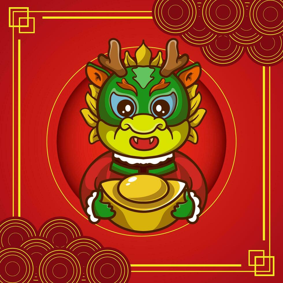 Happy Chinese new year festival. Year of the dragon. red, gold and white colors. Cartoon Vector illustration design for Poster, Banner, Greeting, Card, Flyer, Cover, Post. Chinese dragon. February 10.