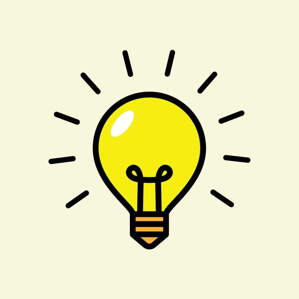 lámpara, icono de vector de idea. bombilla con rayos brillan. símbolo de energía e idea.
