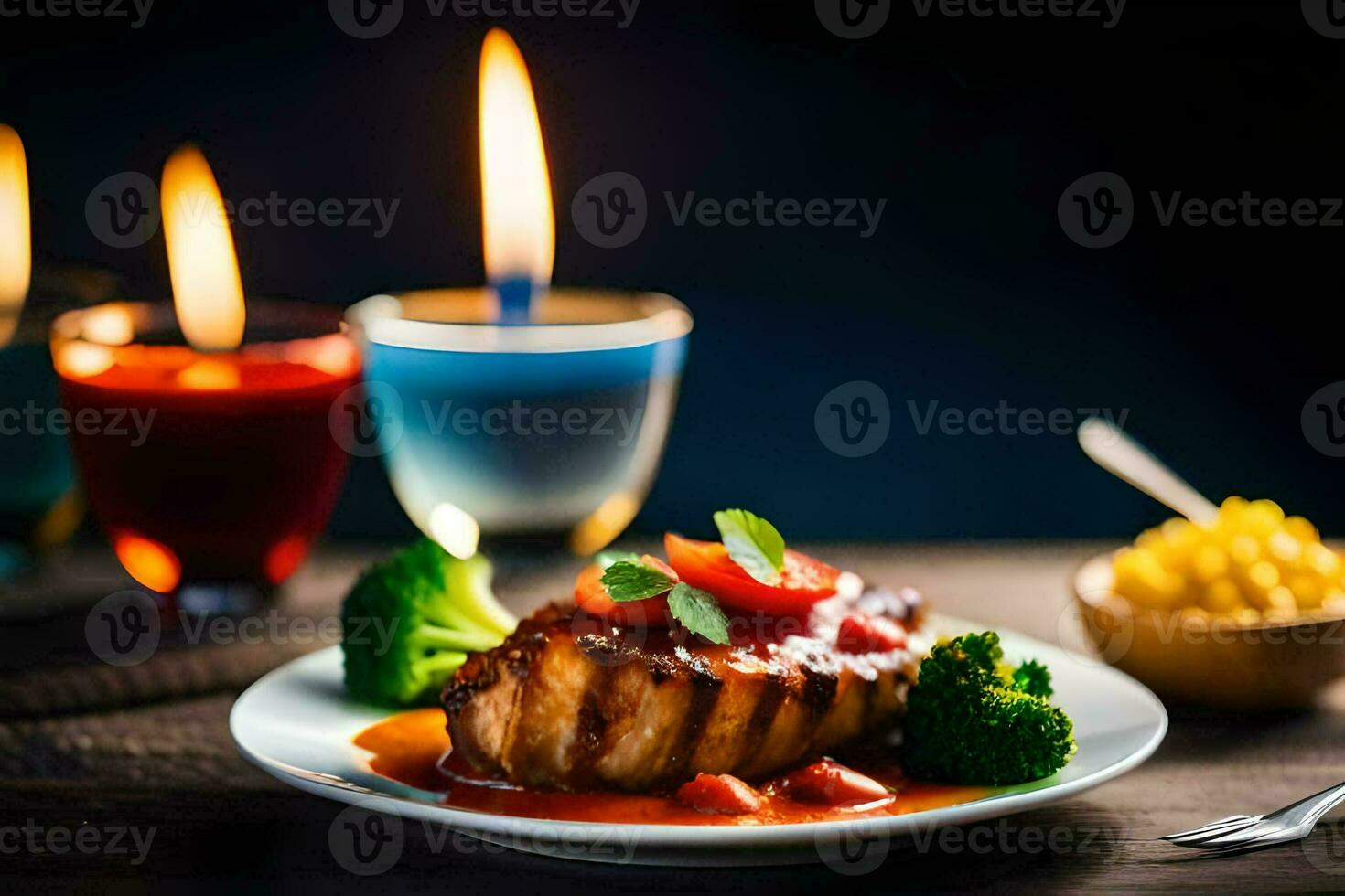 ai generado un plato de comida con carne, brócoli y salsa foto