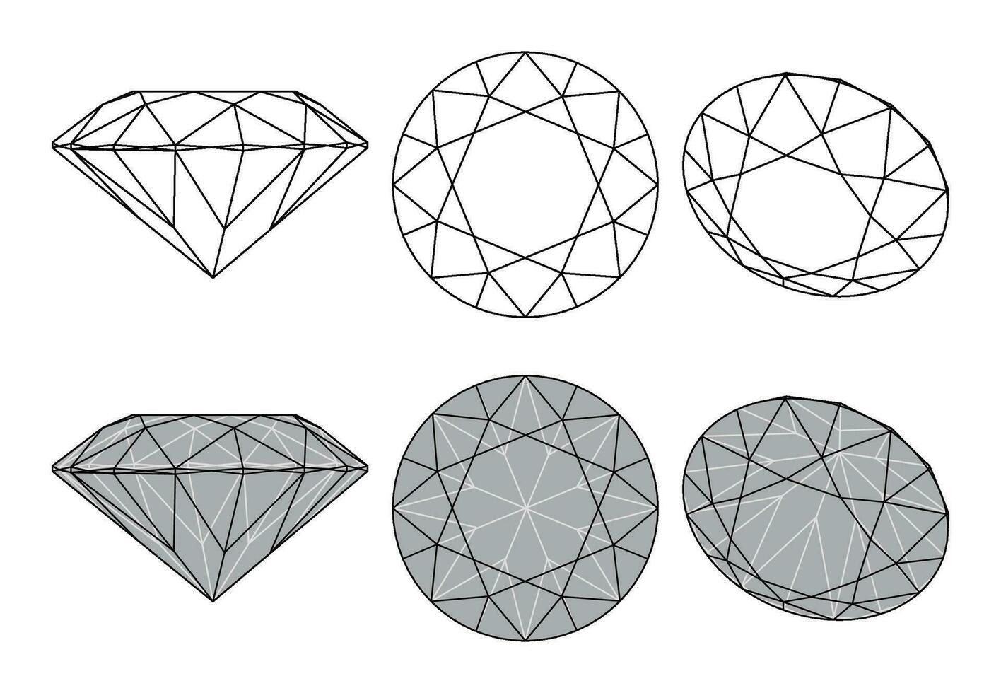 Set of isolated diamond illustrations vector