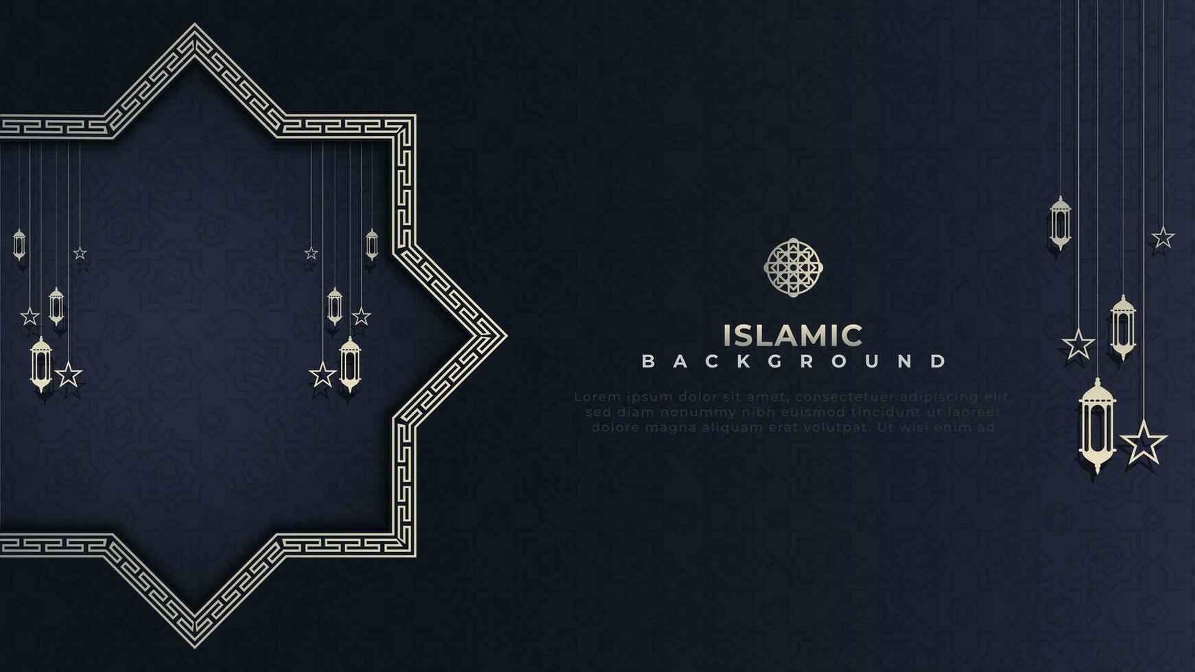 Simple dark blue islamic background with moon elements and hanging lamp vector