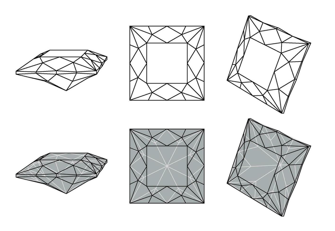 Set of isolated square gemstone illustrations vector