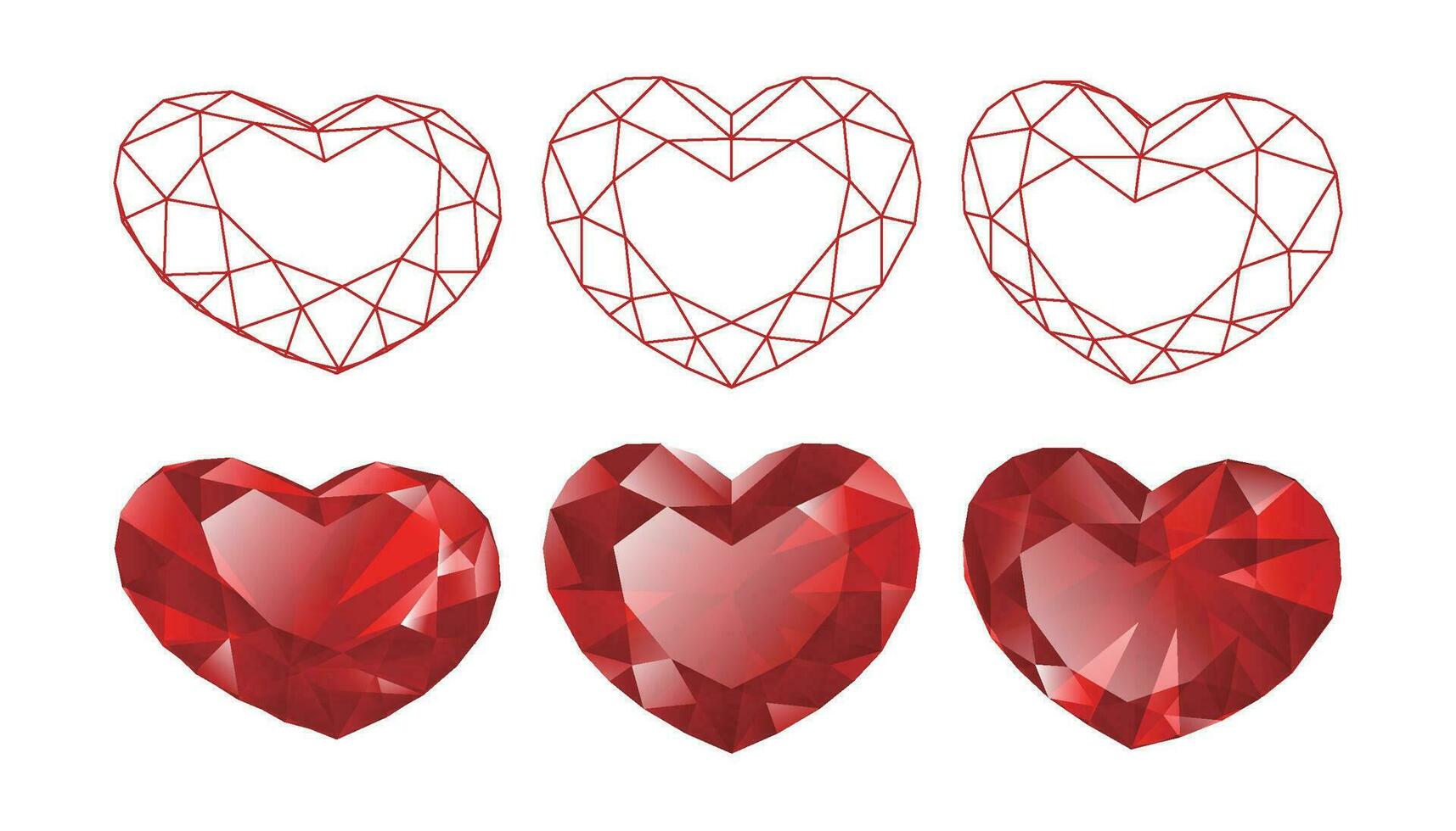 Set of isolated heart shaped gemstone illustrations vector