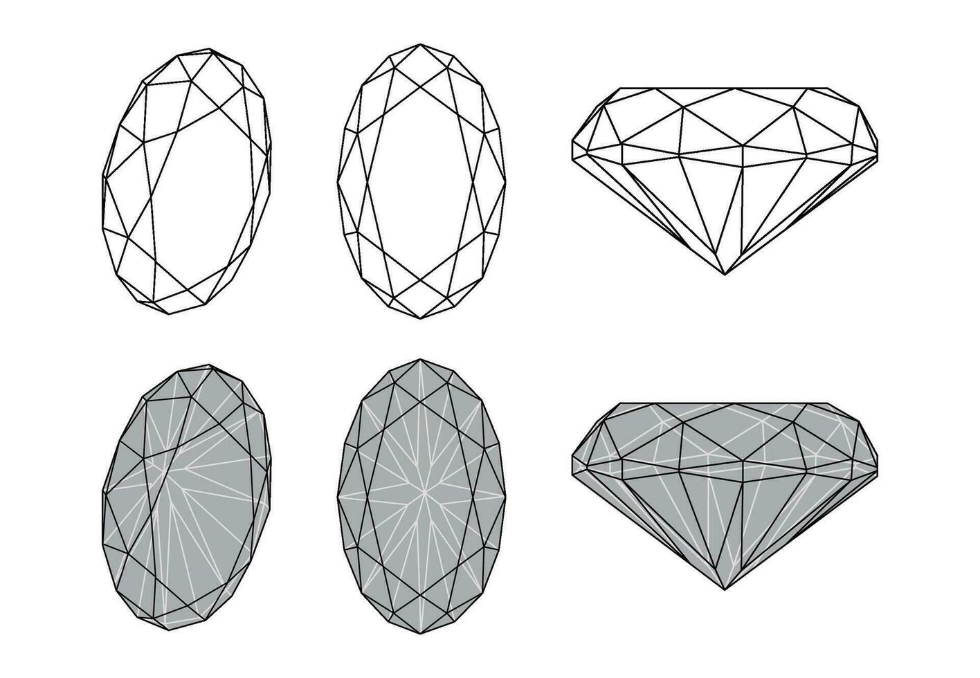 Set of isolated oval gemstone illustrations vector