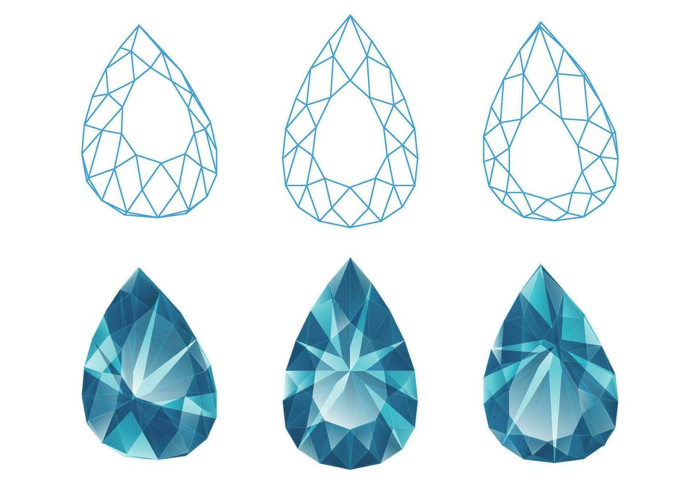 Set of isolated water drop gemstone illustrations vector