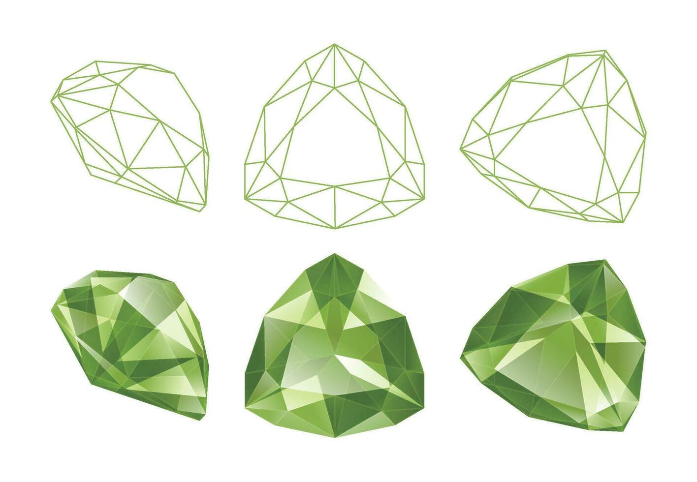 Set of isolated triangular gemstone illustrations vector