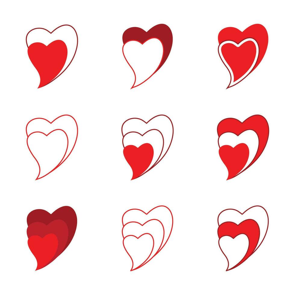 Vector red heart set and stylish love design elements