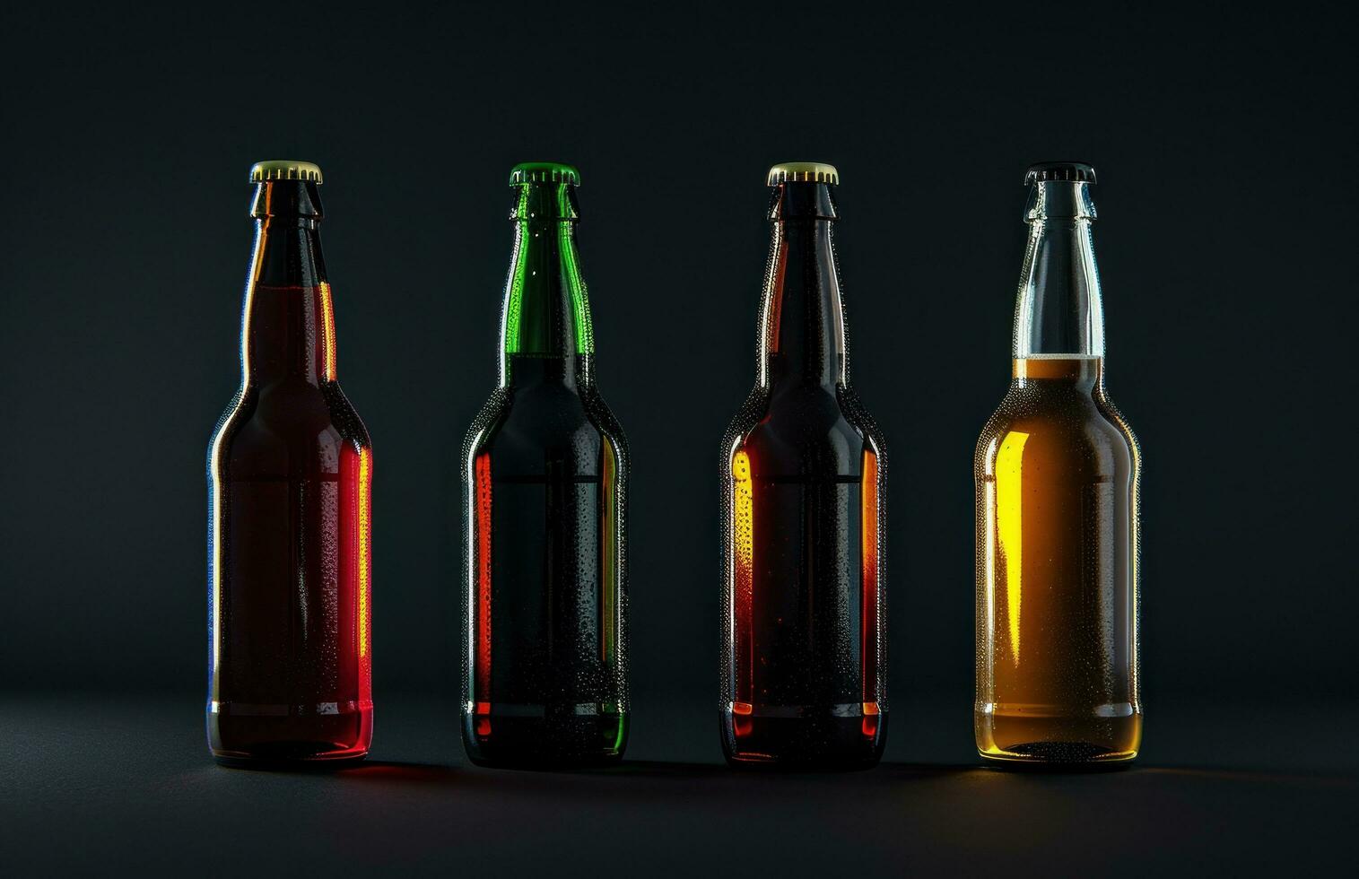 AI generated different colored beer bottles in line photo