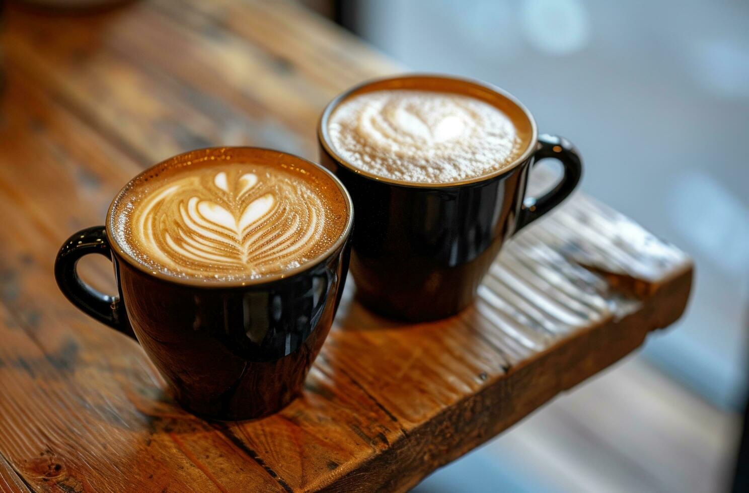 AI generated a photo of two latte cups shown in a coffee shop, 36717760 ...